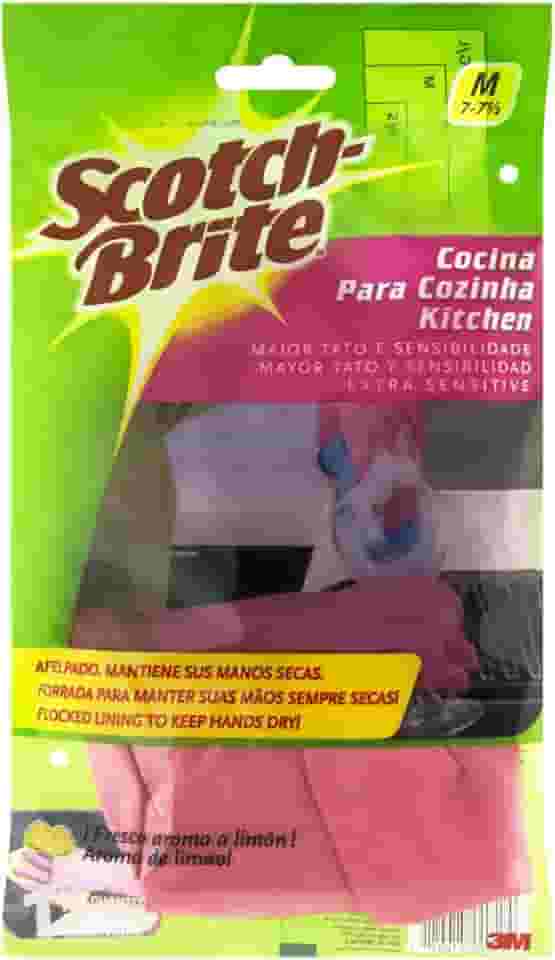 Scotch-Brite, 3M, Luva para Cozinha, Aroma de Limão, Rosa, Tamanho M, 1 par