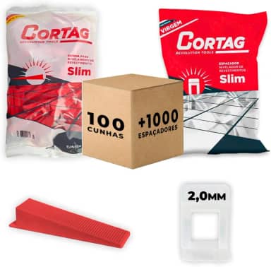 Espaçador Nivelador Slim C/1000 Pçs + Cunha Nivelamento Slim Cortag C/100 Pçs Azulejo Cerâmica - 2.0mm