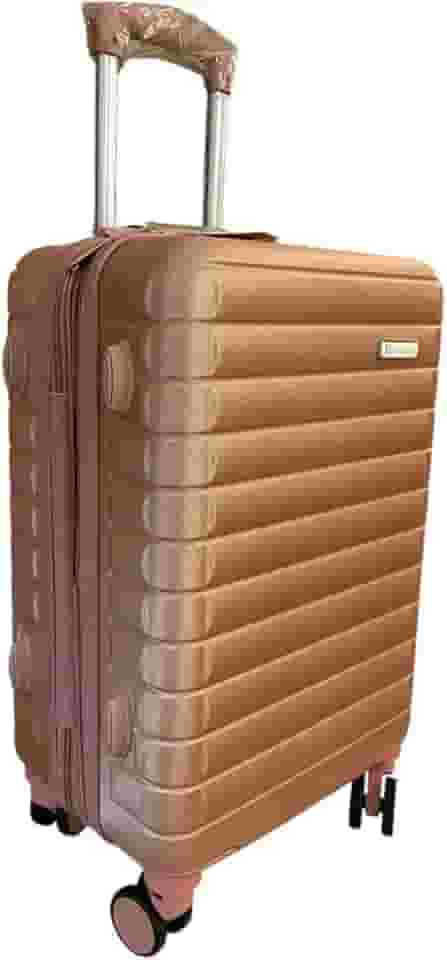Mala de Viagem Rígida com Rodas Giratórias 360º, 4 Rodas Duplas, Design Listrado, Rosé Gold