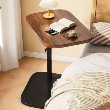 Mesa de apoio lateral ajustável e retrátil para sofá-cama portátil(NEW-0501-Ajustável-Marrom)