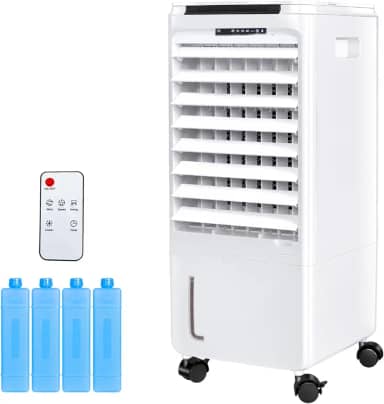 CAYNEL Condicionadores de ar portáteis, refrigerador de ar evaporativo com temporizador 7H para desligamento automático, 4 modos e 3 velocidades, tanque de 1,85 galão sem janelas, ar condicionado