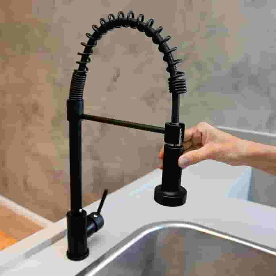 ELORIA Torneira de Cozinha Gourmet, Monocomando com Bico Flexível, Acabamento Inox Preto