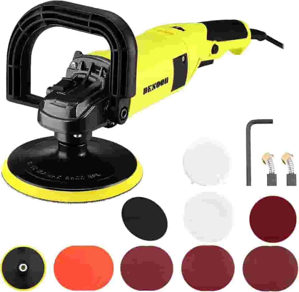 DESOON Politriz Lixadeira Rotativa 1400W 150MM Eletrica Profissional Automotiva Polidor Multifunções 220V Máquina de Lixadeira 3000RPM 6 Velocidade Variável Com Acessórios