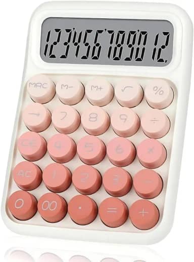 Calculadora Mecânica, Tela LCD Grande de 12 Dígitos, Botões Grandes e Fáceis de Pressionar, Calculadora Colorida, Modo de Sono Automático, com Bateria. Para Escritório, Escola, Casa (Gradiente Pink)