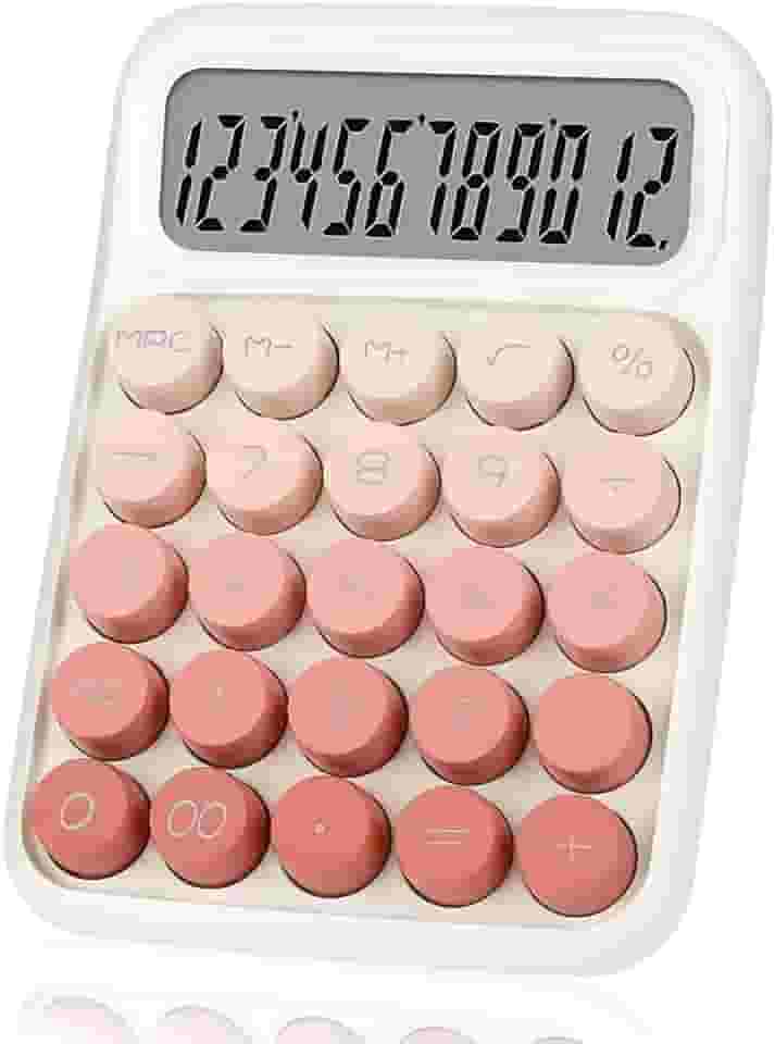 Calculadora Mecânica, Tela LCD Grande de 12 Dígitos, Botões Grandes e Fáceis de Pressionar, Calculadora Colorida, Modo de Sono Automático, com Bateria. Para Escritório, Escola, Casa (Gradiente Pink)