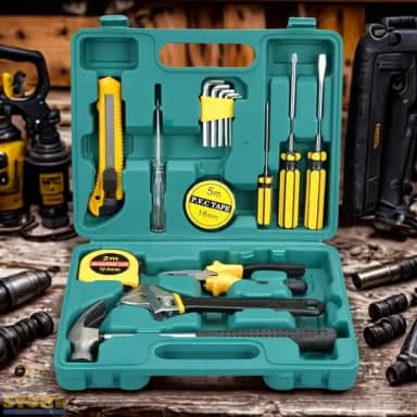 Caixa de Ferramentas Completa 16 peças Maleta de Ferramentas Resistente com Alicate Martelo Trena Fita Isolante e Chaves