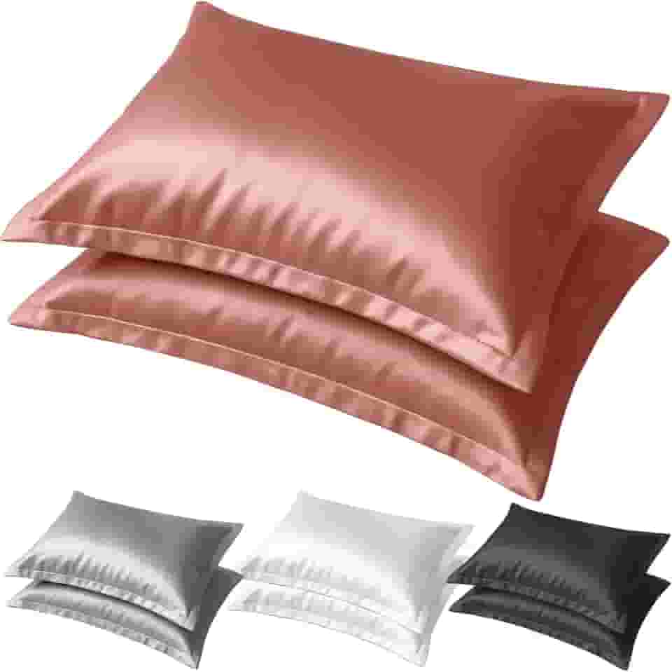 Kit 2 Fronha de Cetim Toque Suave Seda C/ 4 Abas 50x70cm Conforto Capa de Travesseiro Cabelo Antifrizz (Rosa Blush)