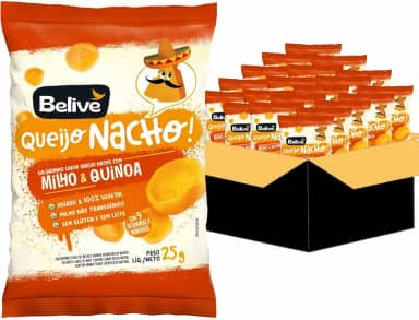 Caixa de Salgadinhos Kids sabor Queijo Nacho Sem Glúten Sem Leite Com Vitaminas Belive - 20 unidades de 25g