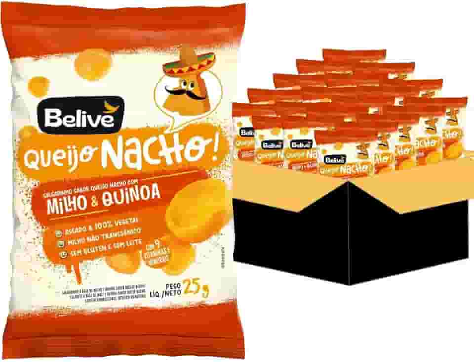 Caixa de Salgadinhos Kids sabor Queijo Nacho Sem Glúten Sem Leite Com Vitaminas Belive - 20 unidades de 25g