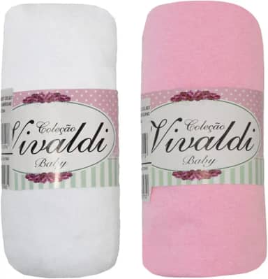 Lençol Avulso Bebe com Elástico Kit 2 peças Rosa e Branco Berço Americano 70cmX130cmX12cm