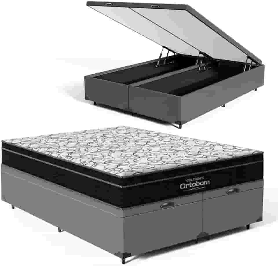 Cama Box Baú com Colchão de Espuma D45 Ortobom Airtech Ortopillow 150 (Queen)
