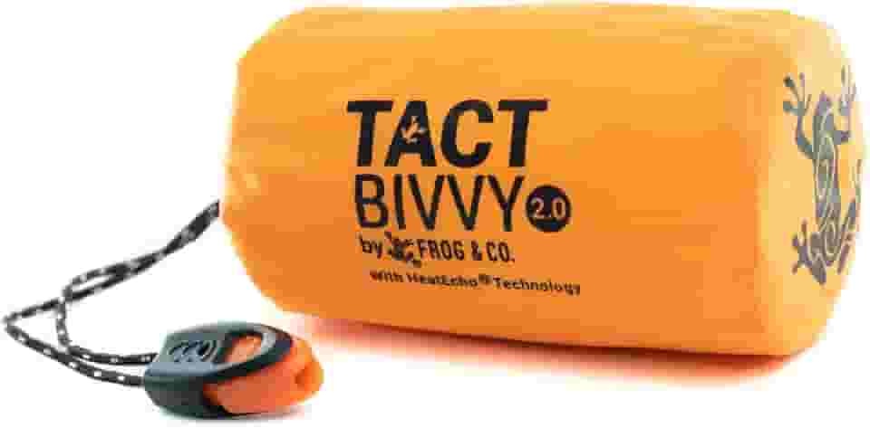 Saco de dormir de emergência Tact Bivvy 2.0, compacto ultra leve, à prova d'água, capa térmica para saco de bivy, kit de sobrevivência para abrigo de emergência – com saco de coisas, mosquetão, apito de sobrevivência + ParaTinder
