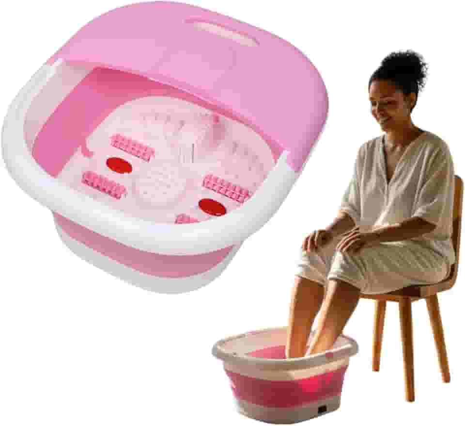 Hidromassageador Spa Dos Pés Elétrico Com Aquecimento E Infravermelho + Roletes Massageadores Portátil 110v (Rosa)