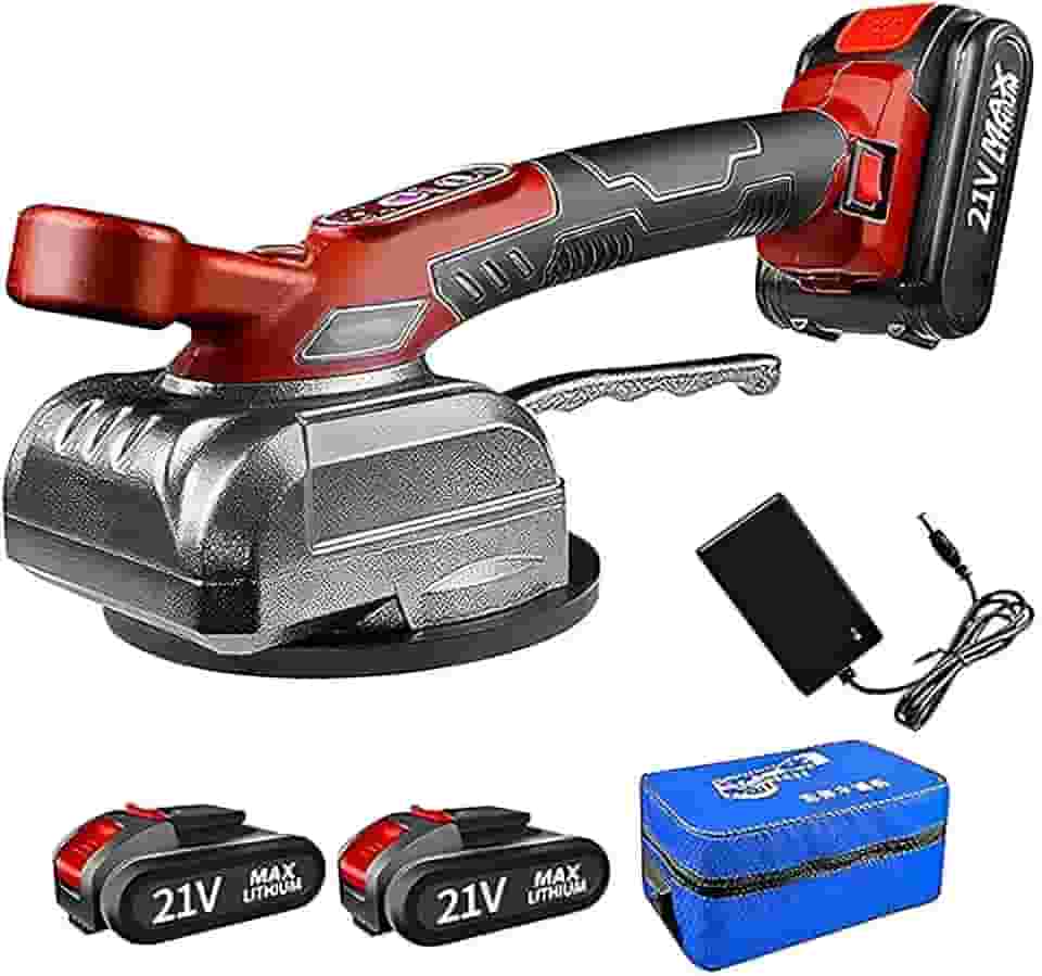 Máquina de Assentamento de Ladrilhos com Ventosa Elétrica 21V - 2 Baterias de 2000 mAh, 5 níveis de frequência ajustável (13500r/min), Azulejos de 0,3 m a 1,2 m - Ideal para Pisos e Parede