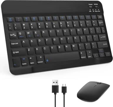 Combo Teclado e Mouse Bluetooth Sem Fio Recarregáveis – Ultrafinos e Compatíveis com Android, iPhone, iPad, Windows Surface e Outros Dispositivos (Preto)