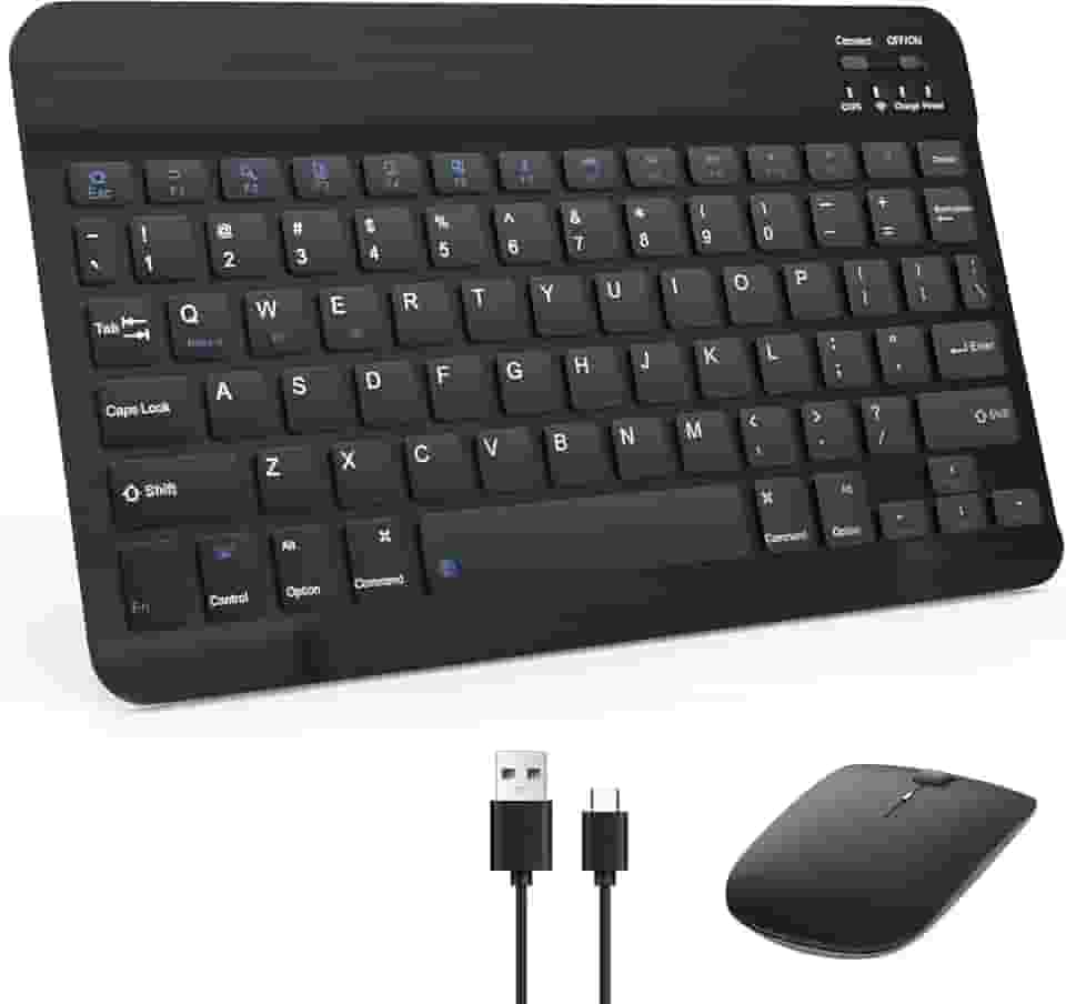 Combo Teclado e Mouse Bluetooth Sem Fio Recarregáveis – Ultrafinos e Compatíveis com Android, iPhone, iPad, Windows Surface e Outros Dispositivos (Preto)