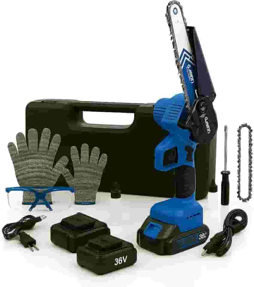 Mini Motosserra Elétrica Portátil 6″ Sem Fio, Bateria 36V – Para Poda/Jardinagem, Corte de Galhos e Madeira