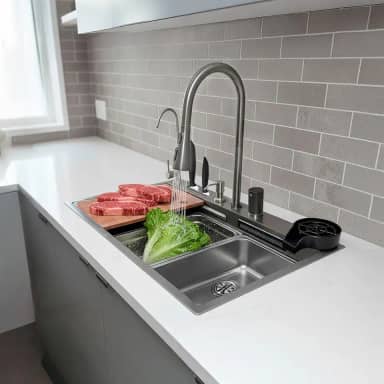 Cuba Gourmet Para Cozinha de Embutir Aço Inox 304 Com Torneira e Acessórios Multifuncional Texturizada