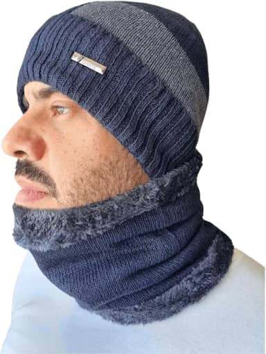Conjunto Touca Com Gola Cachecol Forrada Térmica Proteção Inverno Masculino