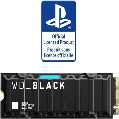 Western Digital 1TB SN850 NVMe SSD para consoles PS5 Unidade de estado sólido com dissipador de calor - PCIe Gen4, M.2 2280, até 7.000 MB/s - WDBBKW0010BBK-WRSN
