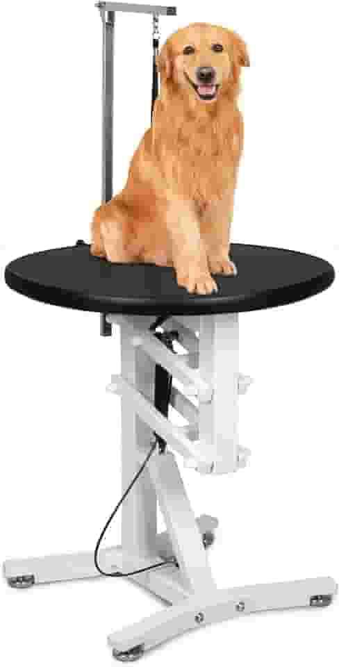 Mesa de cuidados para animais de estimação de 58 cm, mesa de cuidados pneumáticos para cães, mesa rotativa circular de borracha antiderrapante, braço superior ajustável, capacidade máxima de
