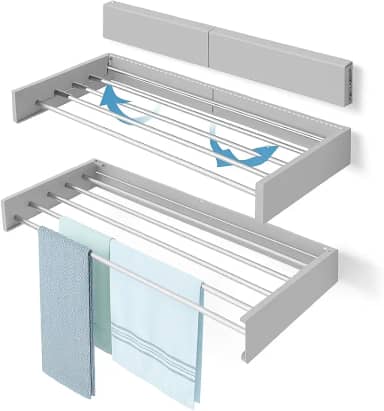 Varal de Parede Retrátil Sanfonado 80cm em Alumínio, 5 Varetas, Secador de Roupas Dobrável para Lavanderia e Apartamento (Branco)
