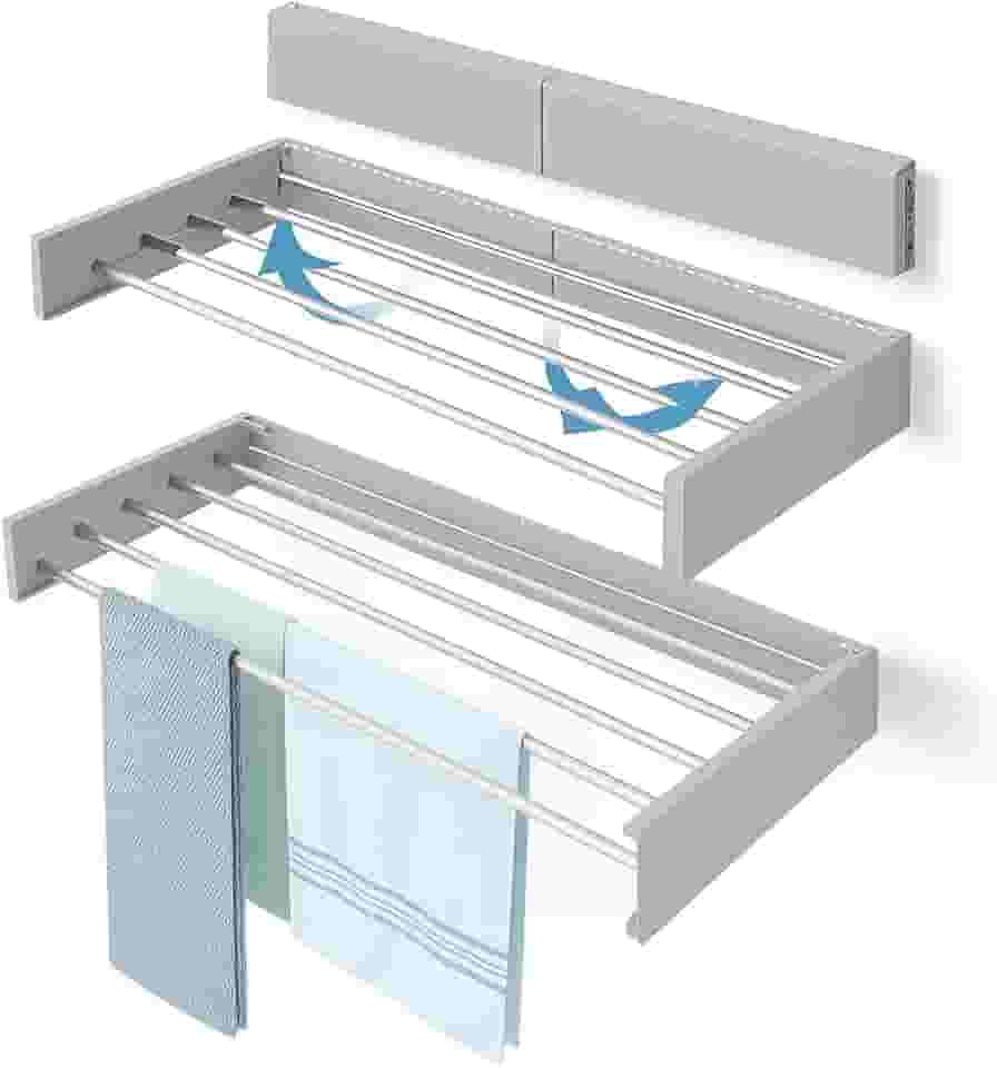 Varal de Parede Retrátil Sanfonado 80cm em Alumínio, 5 Varetas, Secador de Roupas Dobrável para Lavanderia e Apartamento (Branco)