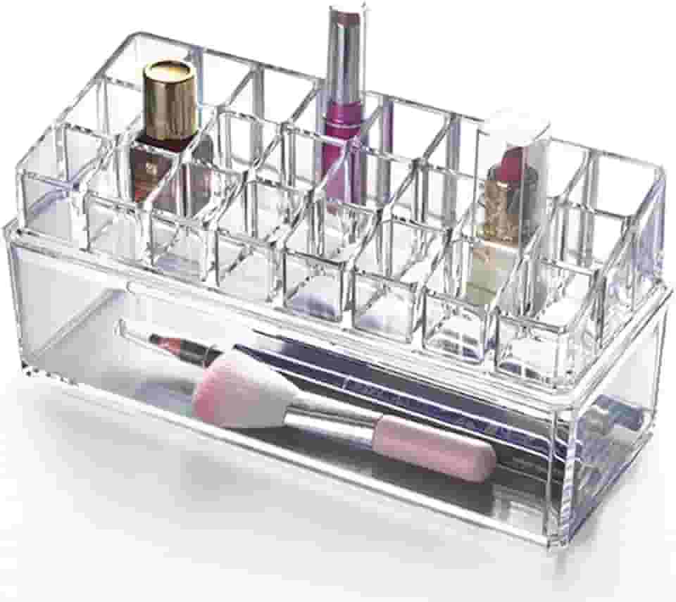 Acrílico Store Caixa Organizadora com 24 Compartimentos e Porta Batom Transparente Estilo Minimalista