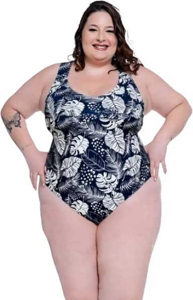 Maiô Plus Size Feminino Média Compressão Disfarça Barriga Estampado Com Forro Interno