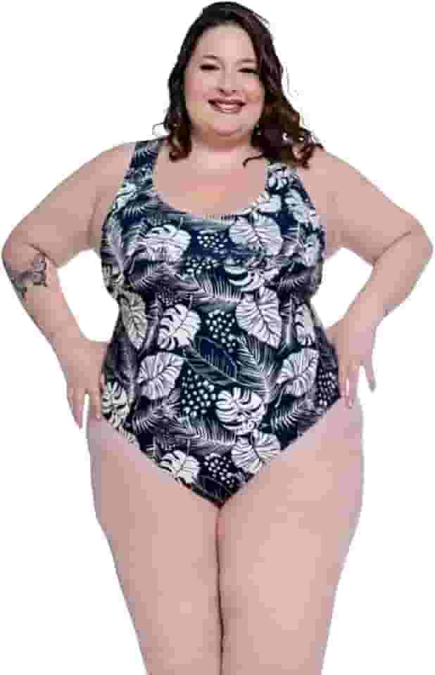 Maiô Plus Size Feminino Média Compressão Disfarça Barriga Estampado Com Forro Interno