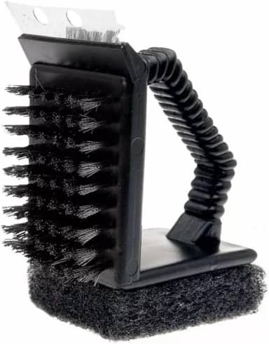 Escova para Limpar Grelha Churrasqueira Premium com Espátula e Esponja Resistente 3 em 1 Durável Cerdas Aço Inoxidável Remove Gordura e Sujeiras Facilmente Limpeza Eficaz