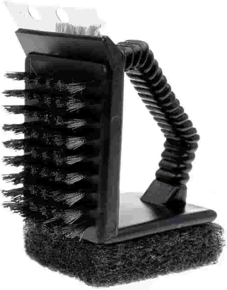 Escova para Limpar Grelha Churrasqueira Premium com Espátula e Esponja Resistente 3 em 1 Durável Cerdas Aço Inoxidável Remove Gordura e Sujeiras Facilmente Limpeza Eficaz