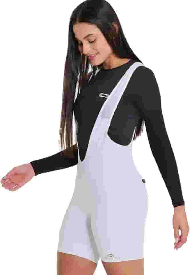 Bretelle de Ciclismo Feminino Márcio May Sport Branco/Dourado