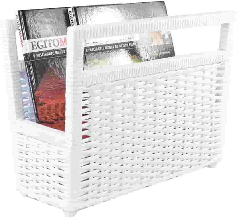 Porta Revisteiro Cesto Jornais Livros Fibra Sintética 34x30x20 - Branco