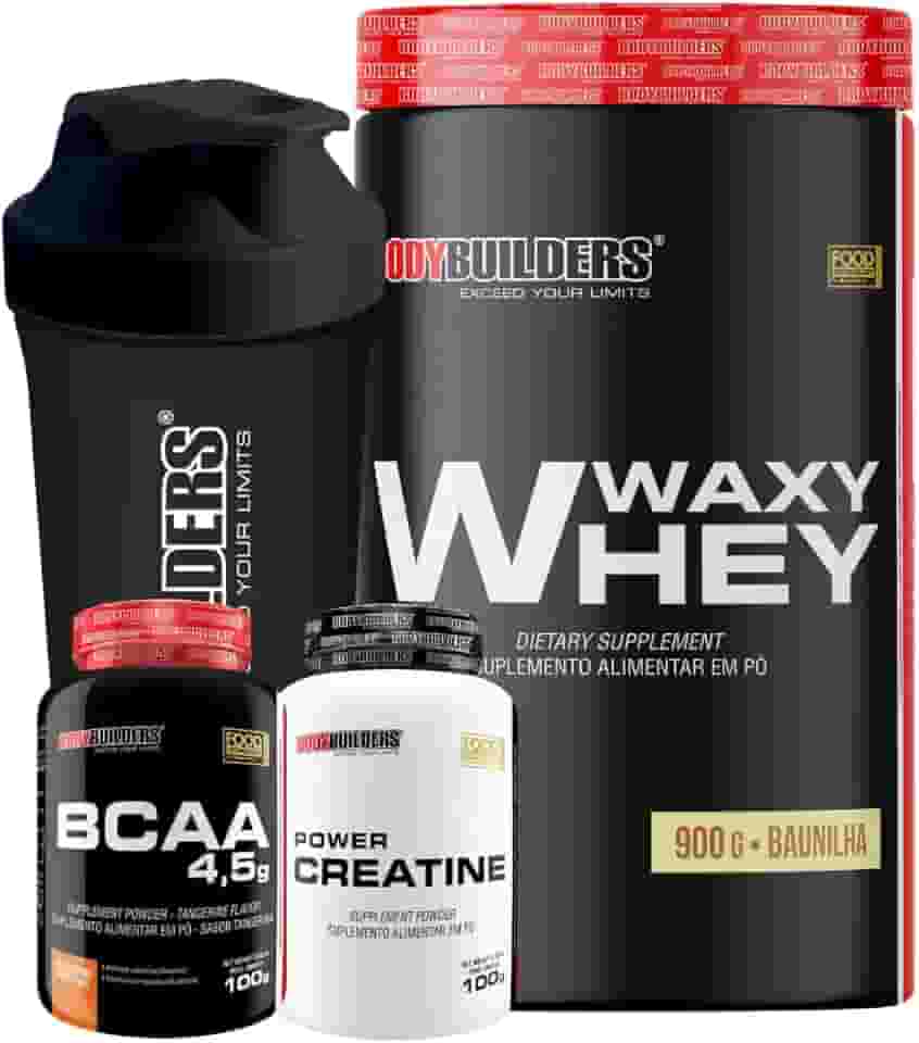 Kit Waxy Whey Baunilha 900g + Power Creatina 100g + BCAA 100g + Coqueteleira - Bodybuilders