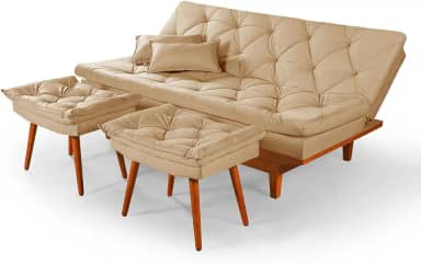 Sofa Cama Reclinavel Caribe Com Duas Banquetas Rubi Suede Chocolate