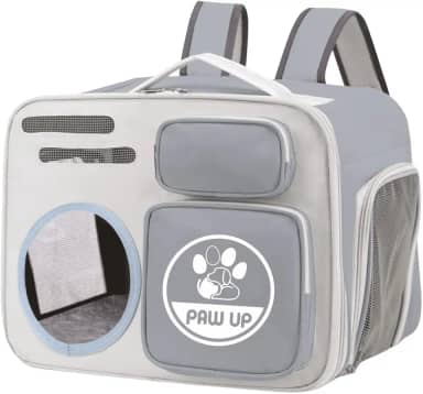 Bolsa Transporte Pet para Gatos 40x30x26 cm,Mochila em Tecido Oxford Respirável e Resistente, Espaçosa, com Ventilação, Alças Ergonômicas e Bolso Externo, Ideal para Viagens e Passeios (Cinza)