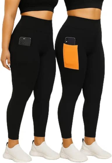Kit 2 Calças Legging Plus Size com Bolso Lateral, para Academia, Alta Compressão, Cores Sortidas, Nao Fica Transparente (BR, Numérico, 48, Plus Size, Regular, 48, Sortidas)