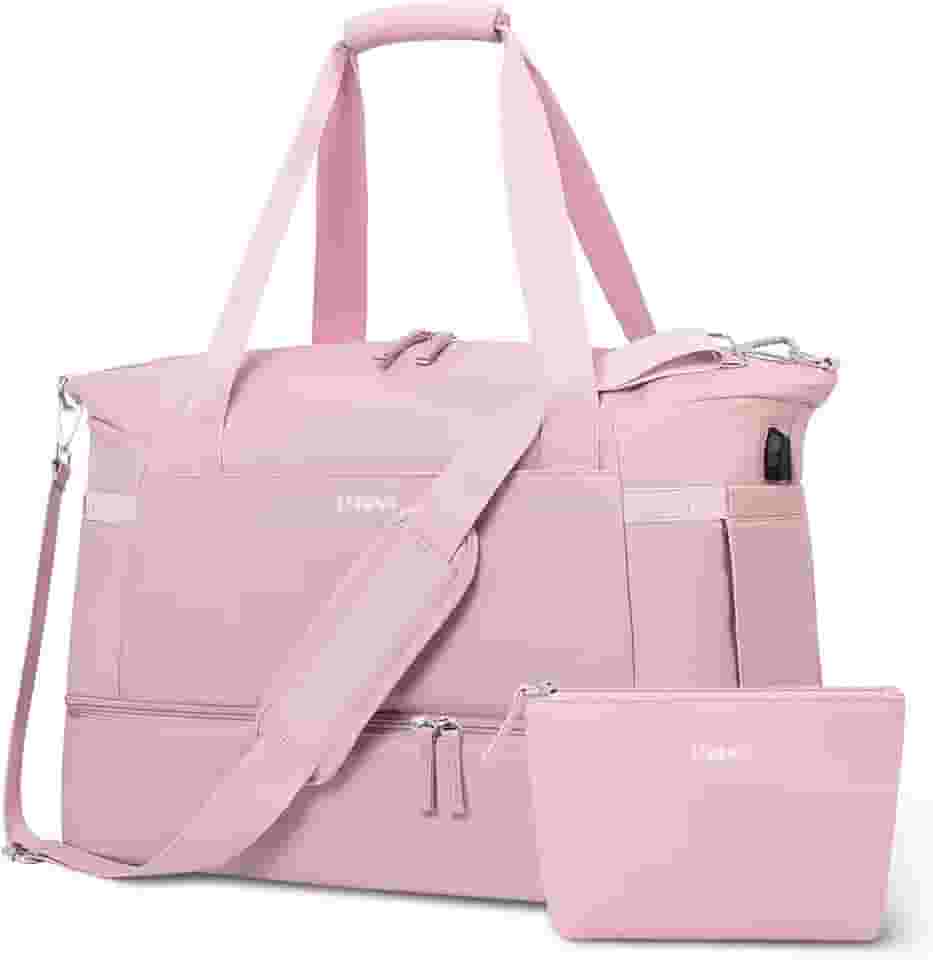 Bolsa de ginástica para mulheres, bolsa de viagem com compartimento para sapatos, bolsa de fim de semana com porta de carregamento USB