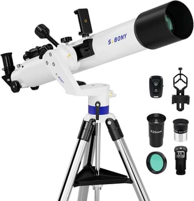 SVBONY Telescópio SV520 para adultos de alta potência, abertura de 90 mm, comprimento focal de 800 mm, telescópio refrator com suporte AZ, kit de telescópio para iniciantes com ocular PL10, K25, lente