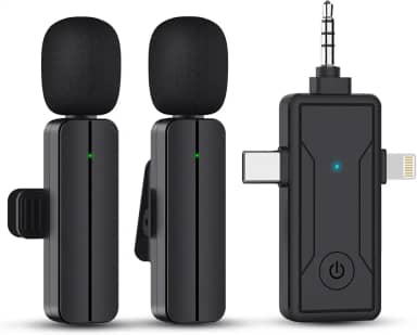 PGDLOF Microfone de lapela sem fio para iPhone iPad - Mini microfone de gravação de vídeo para criação de conteúdo - Microfones de pressão para entrevistas no YouTube, Vlog, transmissão ao vivo e