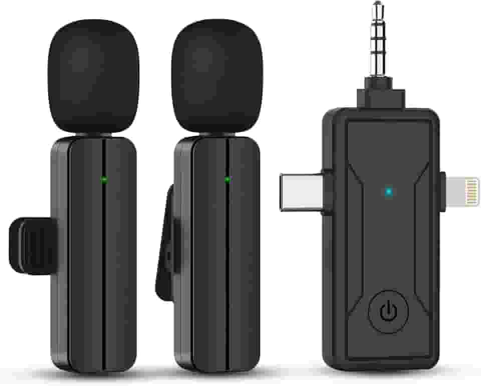 PGDLOF Microfone de lapela sem fio para iPhone iPad - Mini microfone de gravação de vídeo para criação de conteúdo - Microfones de pressão para entrevistas no YouTube, Vlog, transmissão ao vivo e