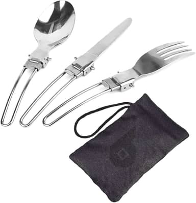 Kit Talheres Dobráveis Aço Inox 3 Peças Com Estojo Para Camping