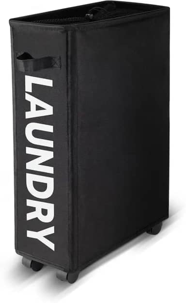 Cesto de Roupas Sujas com Rodinha, Organização para Lavanderia, Cesto de Roupa Suja Fino com Rodas, 42 L, Dobrável Oxford Cesto