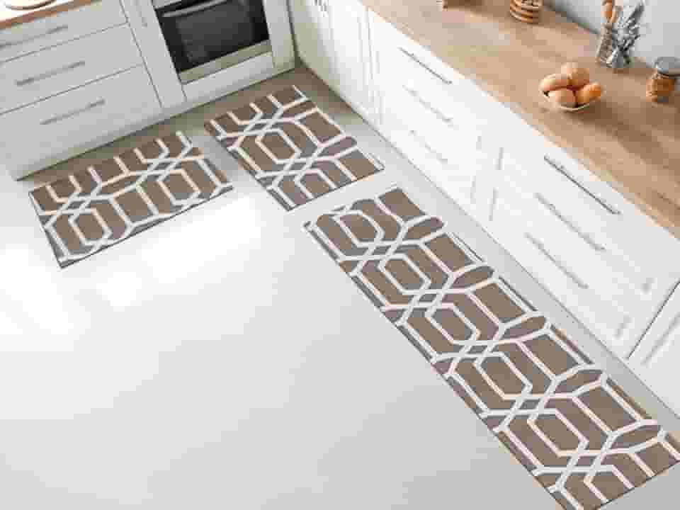 Jogo Tapete e Passadeira para Cozinha Antiderrapante em Jacquard - 1,30x0,45m e 65x45cm (Diamantes Caramelo)