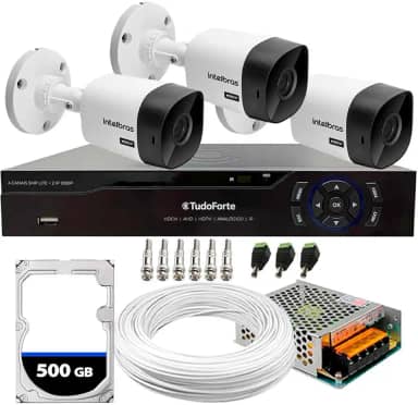 Kit 3 Câmeras Segurança Intelbras 1120B DVR 4 Canais Com HD Completo