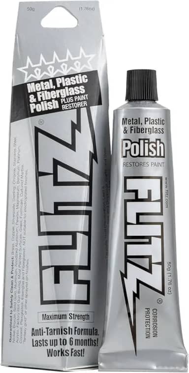 Flitz Pasta de polimento de metal multiuso – Tubo de 50 ml de removedor de arranhões de metal feito nos EUA – Funciona em aço inoxidável, cromo, alumínio, plástico, joias – Limpador não abrasivo e