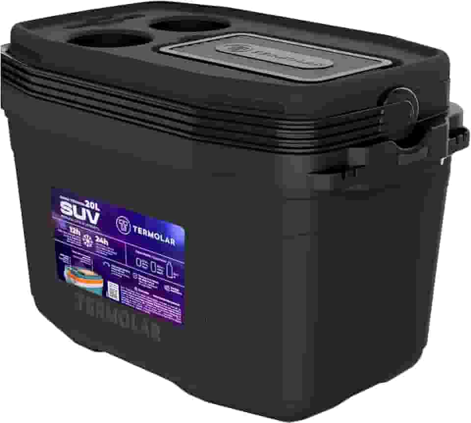 Caixa Térmica Cooler Com Alça Praia Pesca Camping 20 Litros - Alça Reforçada, Porta-Copos, Espaço para Smartphone, Conservação 24h com Gelo