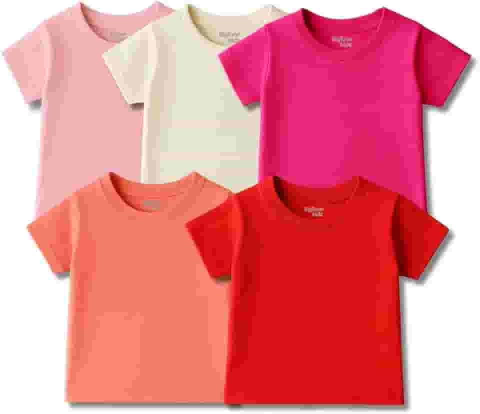 Kit 5 Camisetas Manga Curta para Bebê Menina Rosa Vermelho