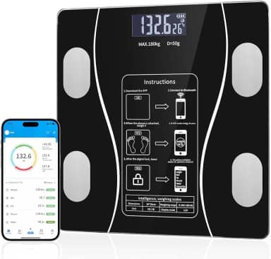 Balança de Bioimpedância Digital 180Kg com App OKOK Bluetooth | IMC, Gordura Corporal, Músculos, Visceral | Vidro Temperado, Alta Precisão